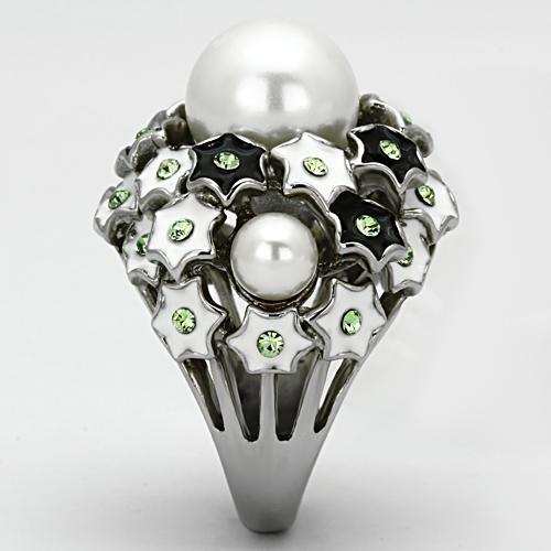 TK818 - High polished (no plating) Stainless Steel Ring with Synthetic Pearl in White - Alamode - Flyclothing LLC