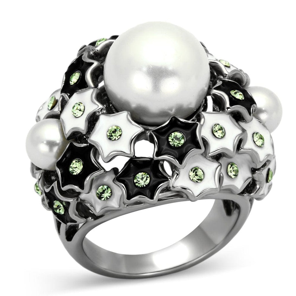 TK818 - High polished (no plating) Stainless Steel Ring with Synthetic Pearl in White - Alamode