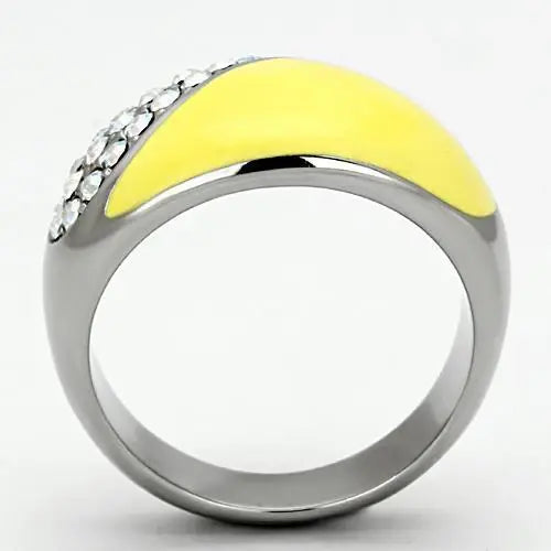 TK829 - High polished (no plating) Stainless Steel Ring with Top Grade Crystal in Aurora Borealis (Rainbow Effect) - Alamode - Flyclothing LLC