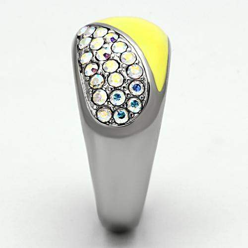 TK829 - High polished (no plating) Stainless Steel Ring with Top Grade Crystal in Aurora Borealis (Rainbow Effect) - Alamode - Flyclothing LLC