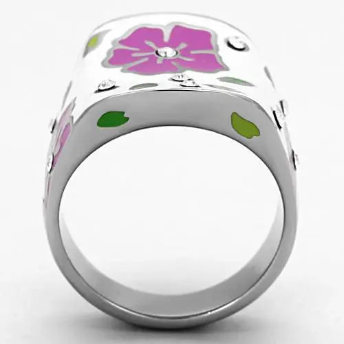 TK830 - High polished (no plating) Stainless Steel Ring with Top Grade Crystal in Clear - Alamode - Flyclothing LLC