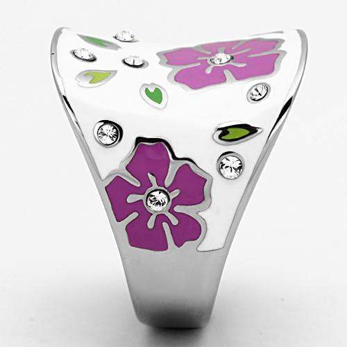 TK830 - High polished (no plating) Stainless Steel Ring with Top Grade Crystal in Clear - Alamode - Flyclothing LLC
