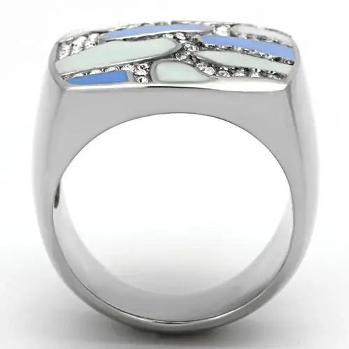 TK832 - High polished (no plating) Stainless Steel Ring with Top Grade Crystal in Clear - Alamode - Flyclothing LLC
