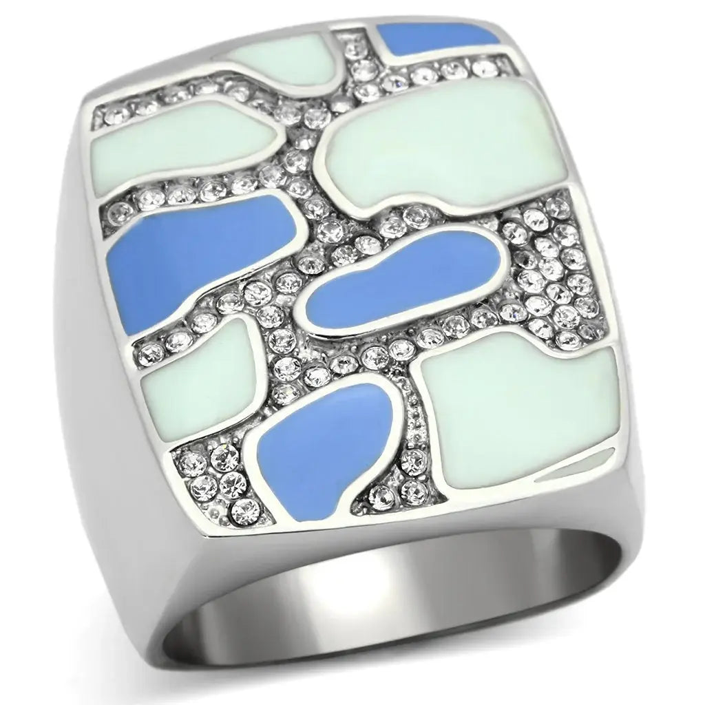 TK832 - High polished (no plating) Stainless Steel Ring with Top Grade Crystal in Clear - Alamode - Flyclothing LLC