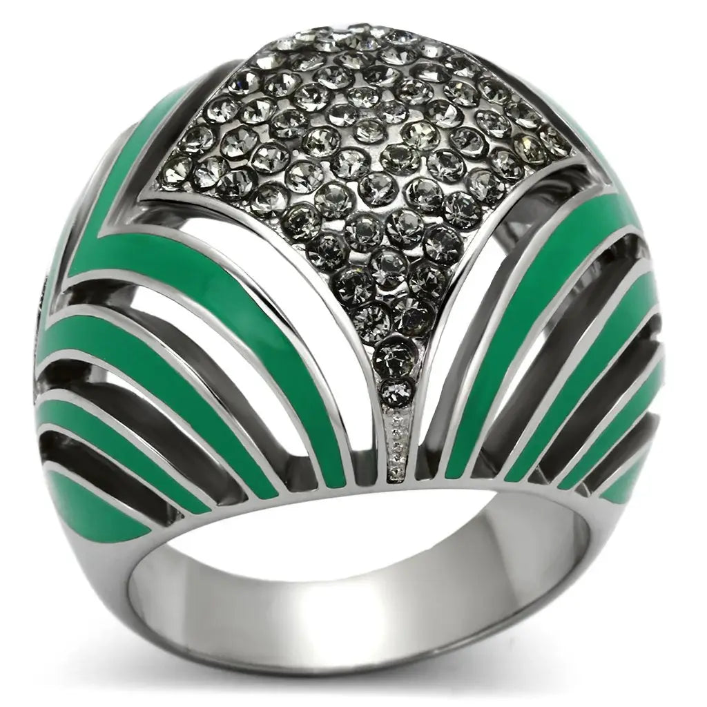 TK839 - High polished (no plating) Stainless Steel Ring with Top Grade Crystal in Black Diamond - Alamode - Flyclothing LLC