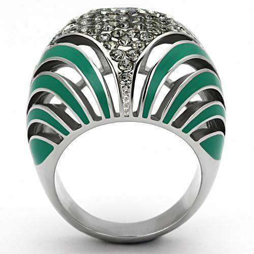 TK839 - High polished (no plating) Stainless Steel Ring with Top Grade Crystal in Black Diamond - Alamode - Flyclothing LLC