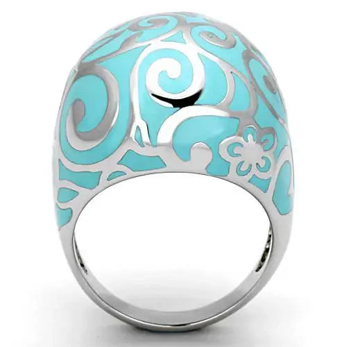 TK845 - High polished (no plating) Stainless Steel Ring with Epoxy in Aquamarine - Alamode - Flyclothing LLC