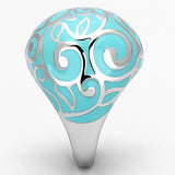 TK845 - High polished (no plating) Stainless Steel Ring with Epoxy  in Aquamarine - Alamode