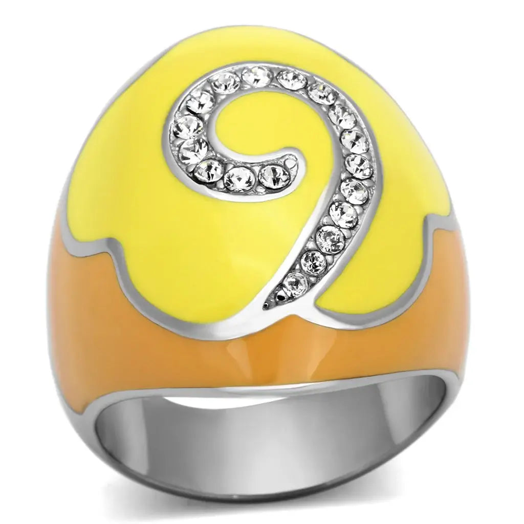 TK846 - High polished (no plating) Stainless Steel Ring with Top Grade Crystal in Clear - Alamode - Flyclothing LLC