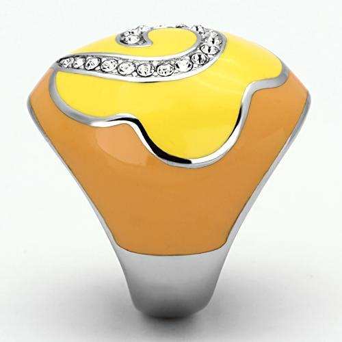 TK846 - High polished (no plating) Stainless Steel Ring with Top Grade Crystal in Clear - Alamode - Flyclothing LLC