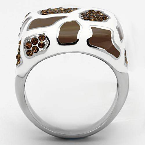 TK847 - High polished (no plating) Stainless Steel Ring with Top Grade Crystal in Smoked Quartz - Alamode - Flyclothing LLC