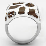 TK847 - High polished (no plating) Stainless Steel Ring with Top Grade Crystal  in Smoked Quartz - Alamode