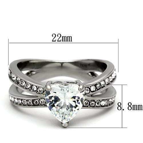 TK851 - High polished (no plating) Stainless Steel Ring with AAA Grade CZ in Clear - Alamode - Flyclothing LLC