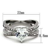 TK851 - High polished (no plating) Stainless Steel Ring with AAA Grade CZ  in Clear - Alamode