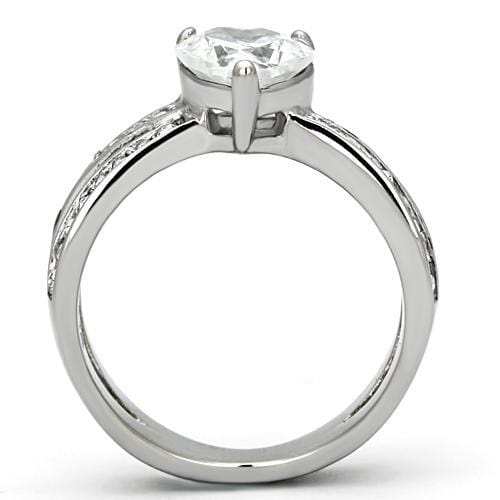 TK851 - High polished (no plating) Stainless Steel Ring with AAA Grade CZ in Clear - Alamode - Flyclothing LLC