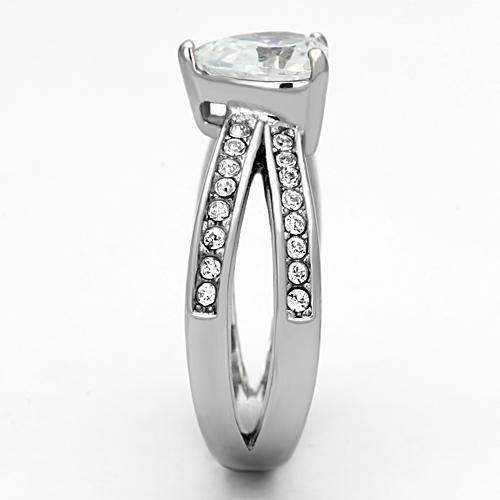 TK851 - High polished (no plating) Stainless Steel Ring with AAA Grade CZ in Clear - Alamode - Flyclothing LLC