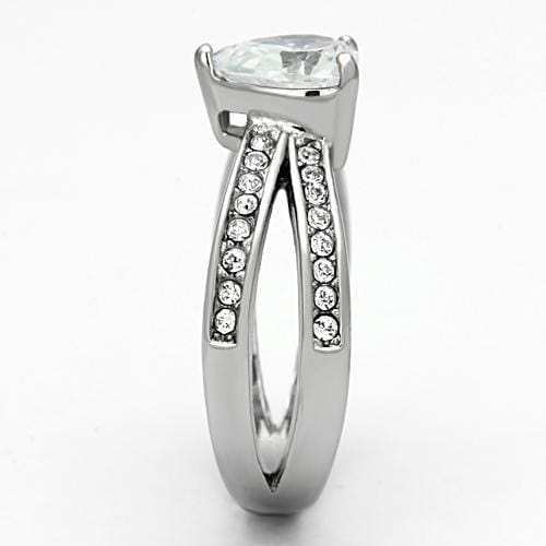 TK851 - High polished (no plating) Stainless Steel Ring with AAA Grade CZ in Clear - Alamode - Flyclothing LLC