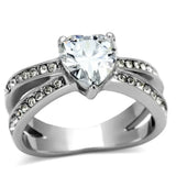 TK851 - High polished (no plating) Stainless Steel Ring with AAA Grade CZ in Clear - Alamode - Flyclothing LLC
