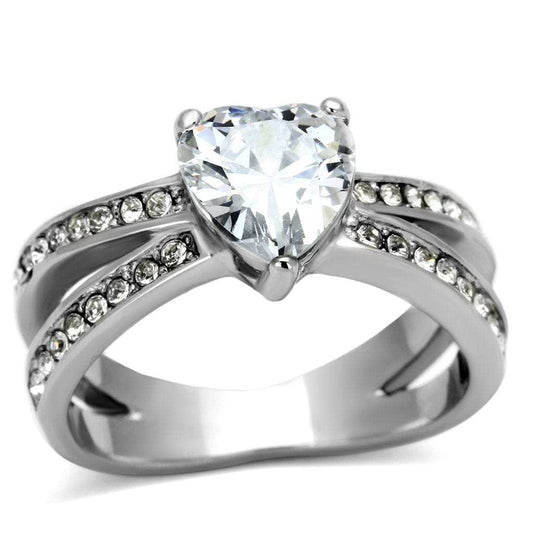 TK851 - High polished (no plating) Stainless Steel Ring with AAA Grade CZ in Clear - Alamode - Flyclothing LLC