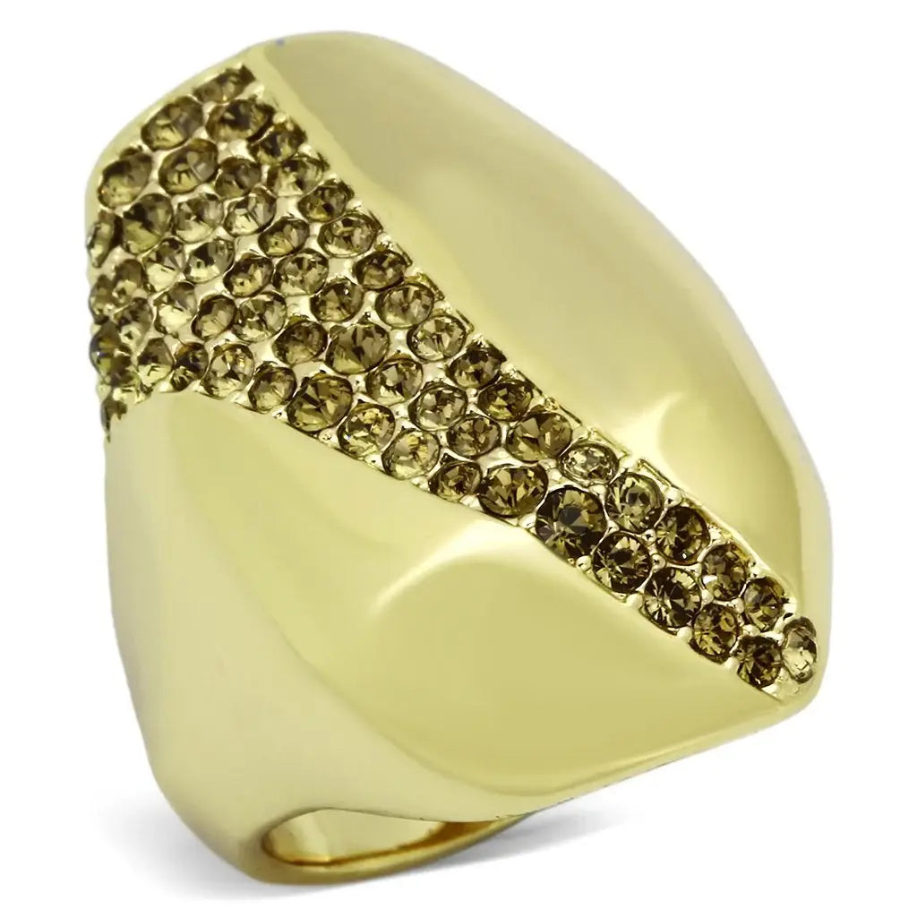 TK854 - IP Gold(Ion Plating) Stainless Steel Ring with Top Grade Crystal in Smoked Quartz - Alamode - Flyclothing LLC