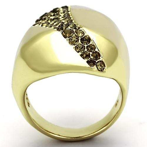 TK854 - IP Gold(Ion Plating) Stainless Steel Ring with Top Grade Crystal in Smoked Quartz - Alamode - Flyclothing LLC