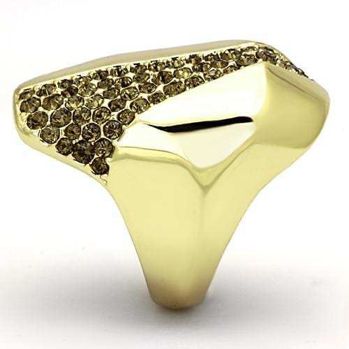 TK854 - IP Gold(Ion Plating) Stainless Steel Ring with Top Grade Crystal in Smoked Quartz - Alamode - Flyclothing LLC