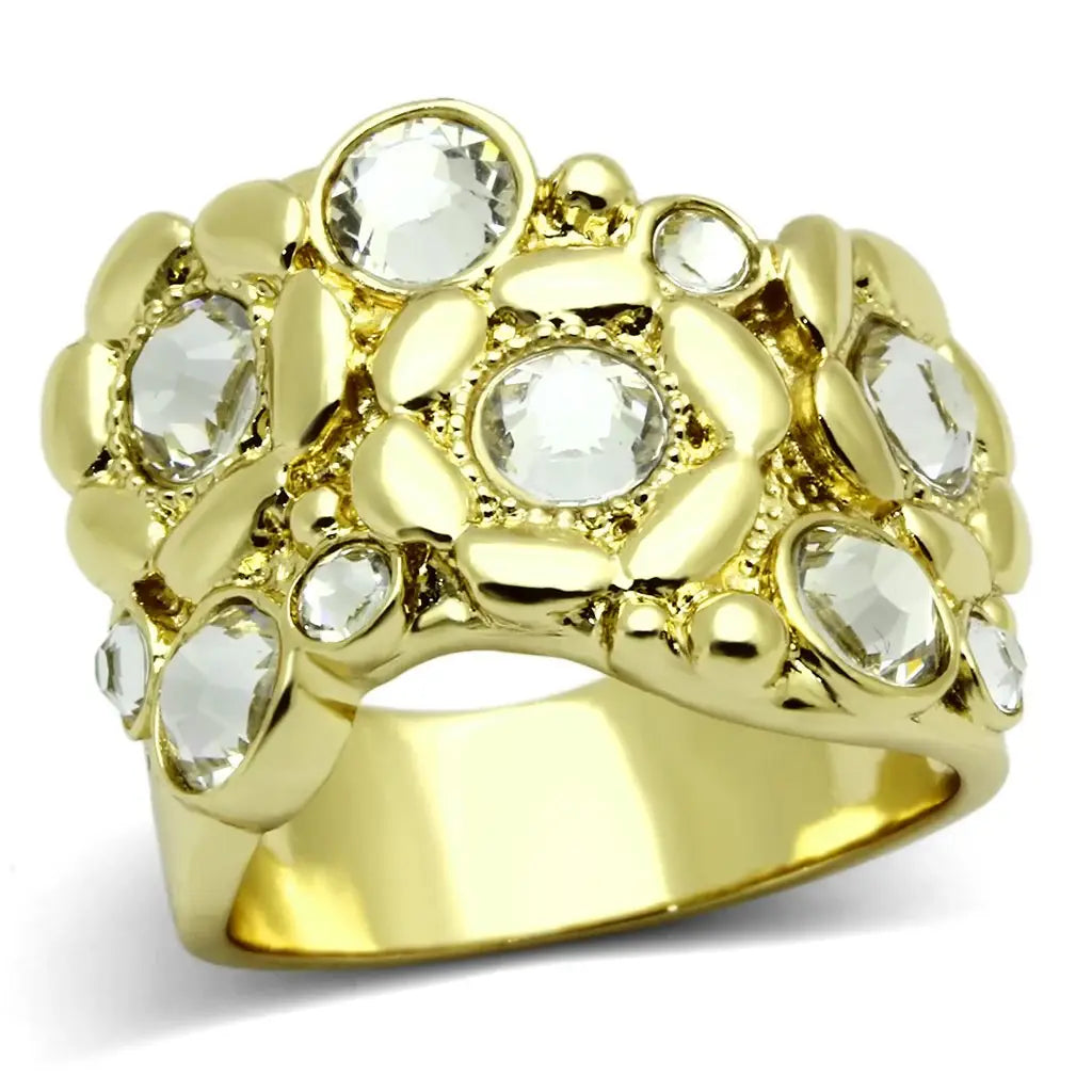 TK856 - IP Gold(Ion Plating) Stainless Steel Ring with Top Grade Crystal in Clear - Alamode - Flyclothing LLC