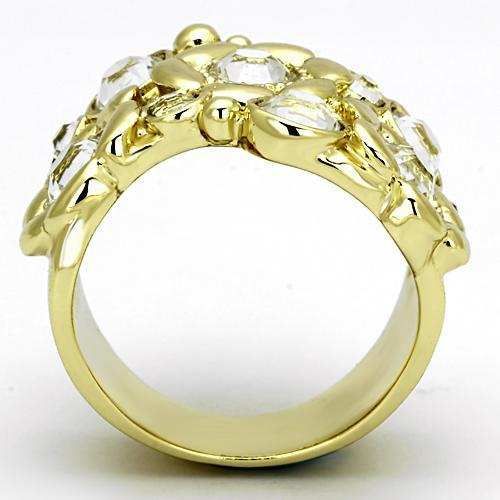 TK856 - IP Gold(Ion Plating) Stainless Steel Ring with Top Grade Crystal in Clear - Alamode - Flyclothing LLC