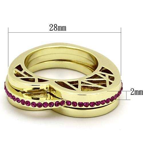 TK863 - IP Gold(Ion Plating) Stainless Steel Ring with Top Grade Crystal in Fuchsia - Alamode - Flyclothing LLC