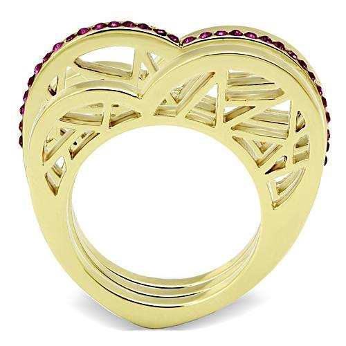 TK863 - IP Gold(Ion Plating) Stainless Steel Ring with Top Grade Crystal in Fuchsia - Alamode - Flyclothing LLC