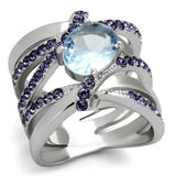 TK865 - High polished (no plating) Stainless Steel Ring with Synthetic Synthetic Glass in Light Sapphire - Alamode - Flyclothing LLC