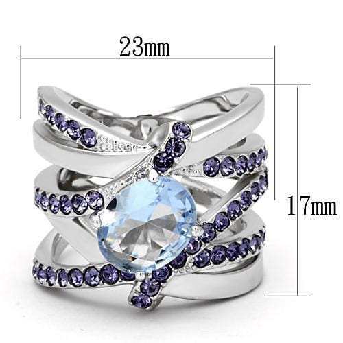 TK865 - High polished (no plating) Stainless Steel Ring with Synthetic Synthetic Glass in Light Sapphire - Alamode - Flyclothing LLC