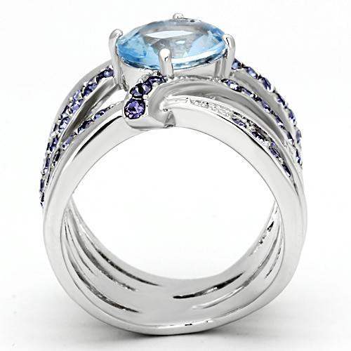 TK865 - High polished (no plating) Stainless Steel Ring with Synthetic Synthetic Glass in Light Sapphire - Alamode - Flyclothing LLC