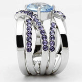 TK865 - High polished (no plating) Stainless Steel Ring with Synthetic Synthetic Glass in Light Sapphire - Alamode - Flyclothing LLC