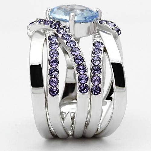 TK865 - High polished (no plating) Stainless Steel Ring with Synthetic Synthetic Glass in Light Sapphire - Alamode - Flyclothing LLC