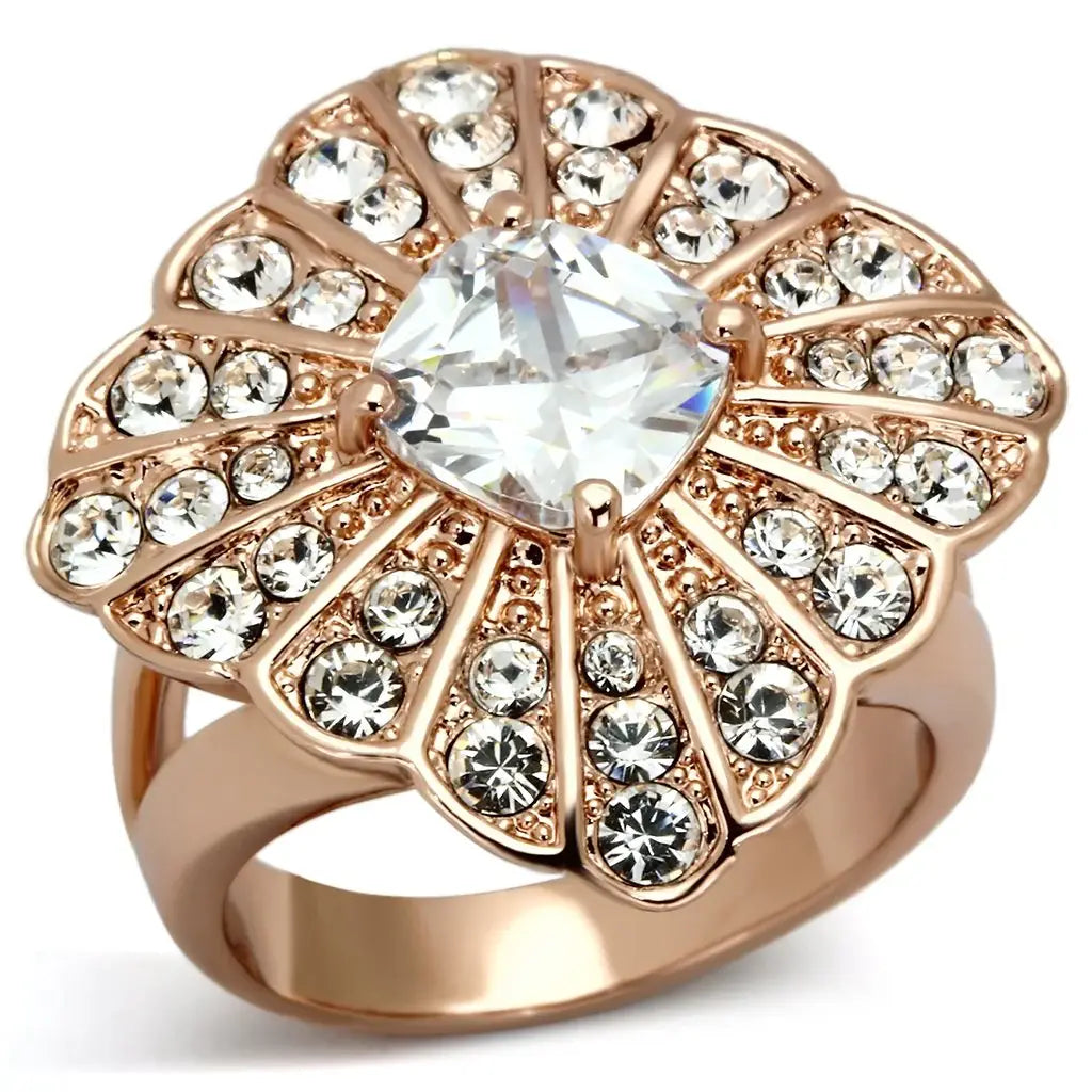 TK866 - IP Rose Gold(Ion Plating) Stainless Steel Ring with AAA Grade CZ in Clear - Alamode - Flyclothing LLC