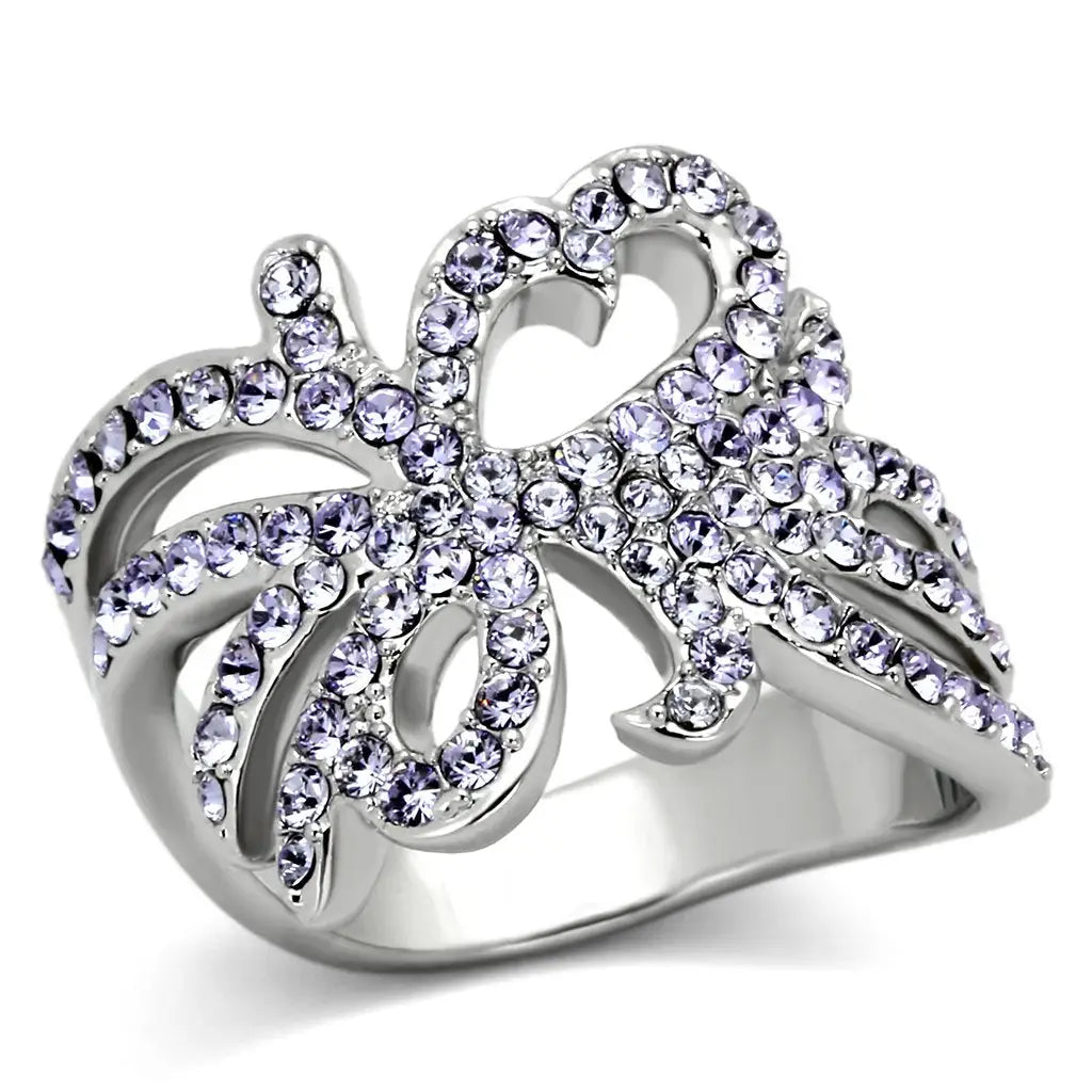 TK869 - High polished (no plating) Stainless Steel Ring with Top Grade Crystal in Light Sapphire - Alamode - Flyclothing LLC