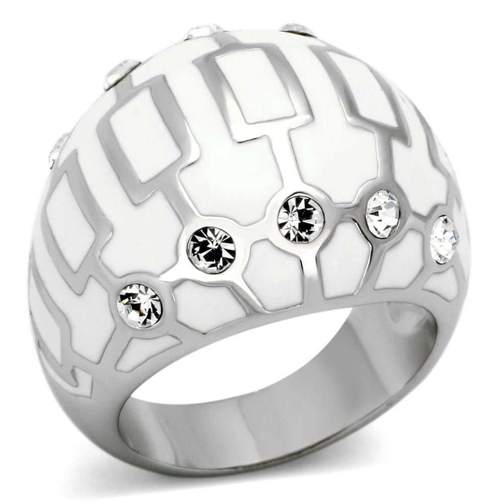 TK871 - High polished (no plating) Stainless Steel Ring with Top Grade Crystal  in Clear - Alamode