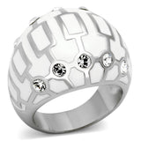 TK871 - High polished (no plating) Stainless Steel Ring with Top Grade Crystal  in Clear - Alamode