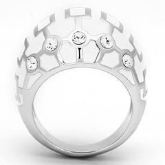 TK871 - High polished (no plating) Stainless Steel Ring with Top Grade Crystal  in Clear