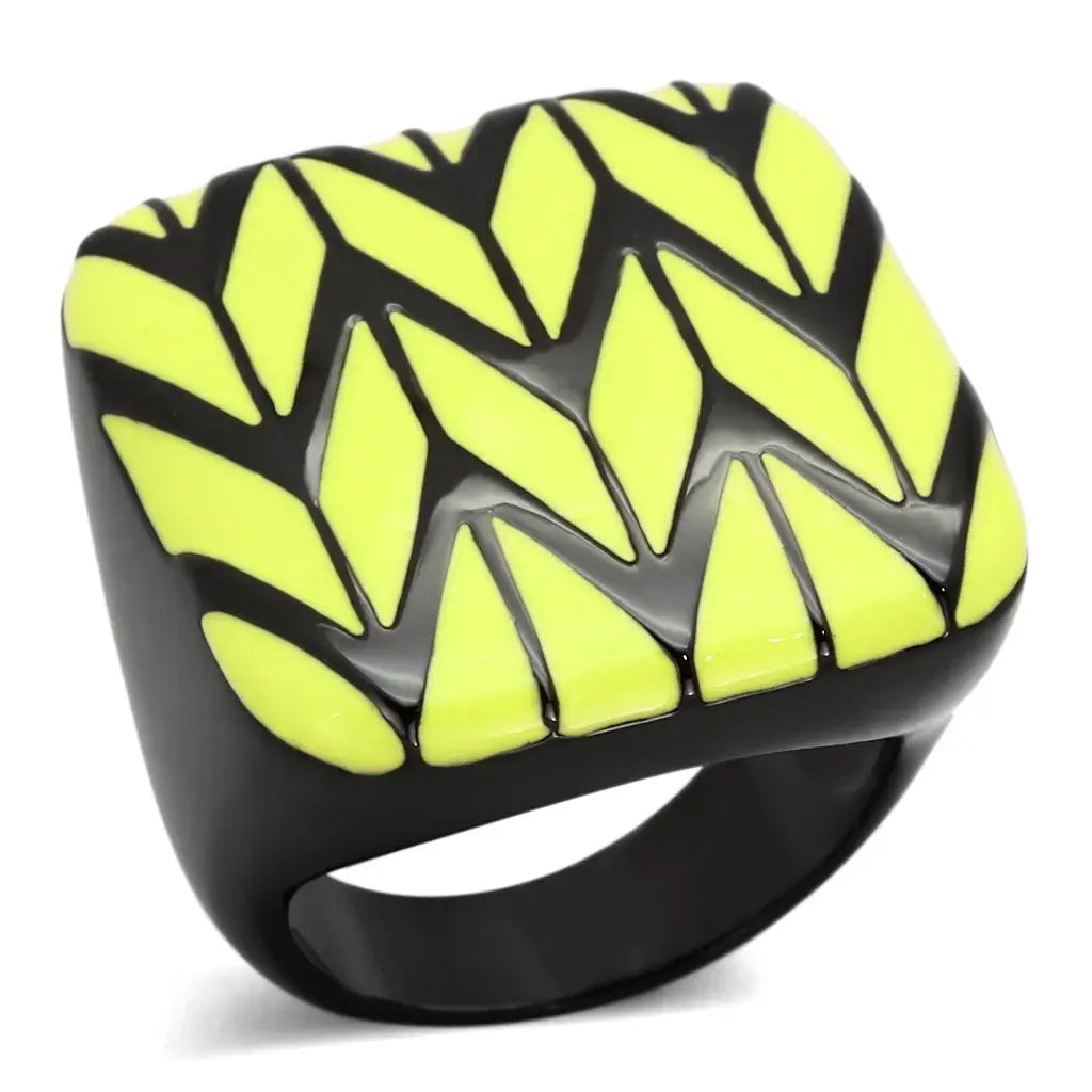 TK872 - IP Black(Ion Plating) Stainless Steel Ring with Epoxy in Topaz - Alamode - Flyclothing LLC