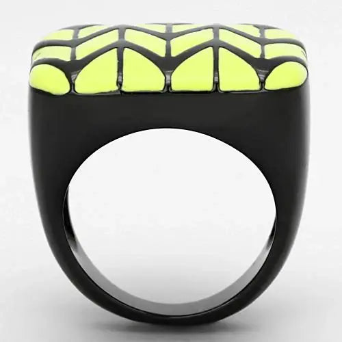 TK872 - IP Black(Ion Plating) Stainless Steel Ring with Epoxy in Topaz - Alamode - Flyclothing LLC