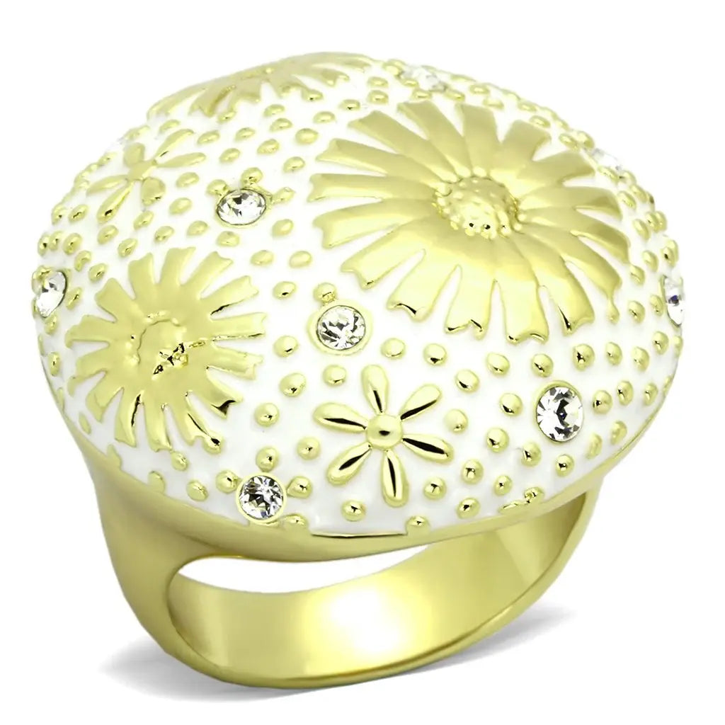 TK875 - IP Gold(Ion Plating) Stainless Steel Ring with Top Grade Crystal in Clear - Alamode - Flyclothing LLC