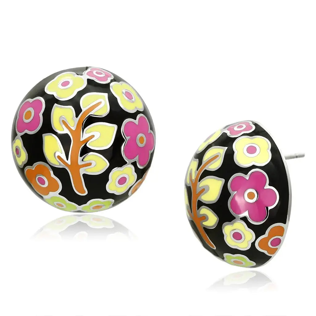 TK894 - High polished (no plating) Stainless Steel Earrings with Epoxy in Multi Color - Alamode - Flyclothing LLC