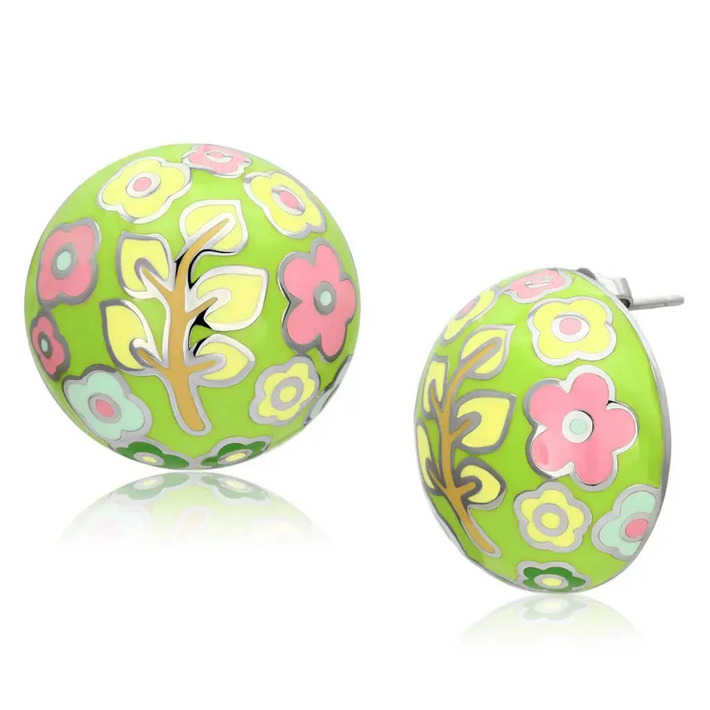 TK895 - High polished (no plating) Stainless Steel Earrings with Epoxy in Multi Color - Alamode - Flyclothing LLC