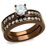 TK8X003LC - IP Coffee light Stainless Steel Ring with AAA Grade CZ in Clear - Alamode - Flyclothing LLC