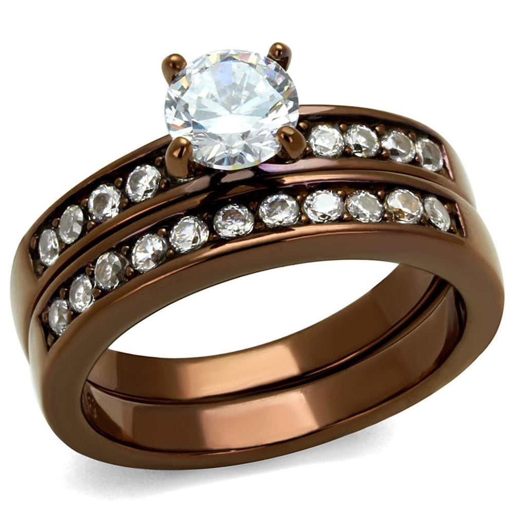 TK8X003LC - IP Coffee light Stainless Steel Ring with AAA Grade CZ  in Clear - Alamode