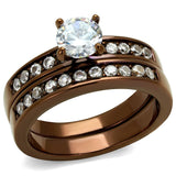 TK8X003LC - IP Coffee light Stainless Steel Ring with AAA Grade CZ  in Clear - Alamode