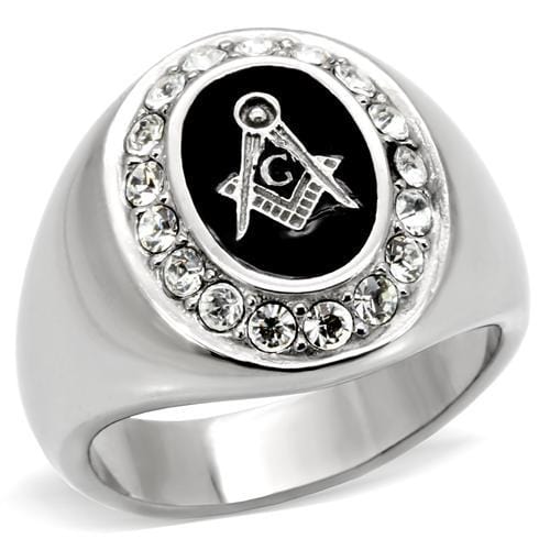 TK8X023 - High polished (no plating) Stainless Steel Ring with Top Grade Crystal  in Clear - Alamode