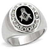 TK8X023 - High polished (no plating) Stainless Steel Ring with Top Grade Crystal  in Clear - Alamode